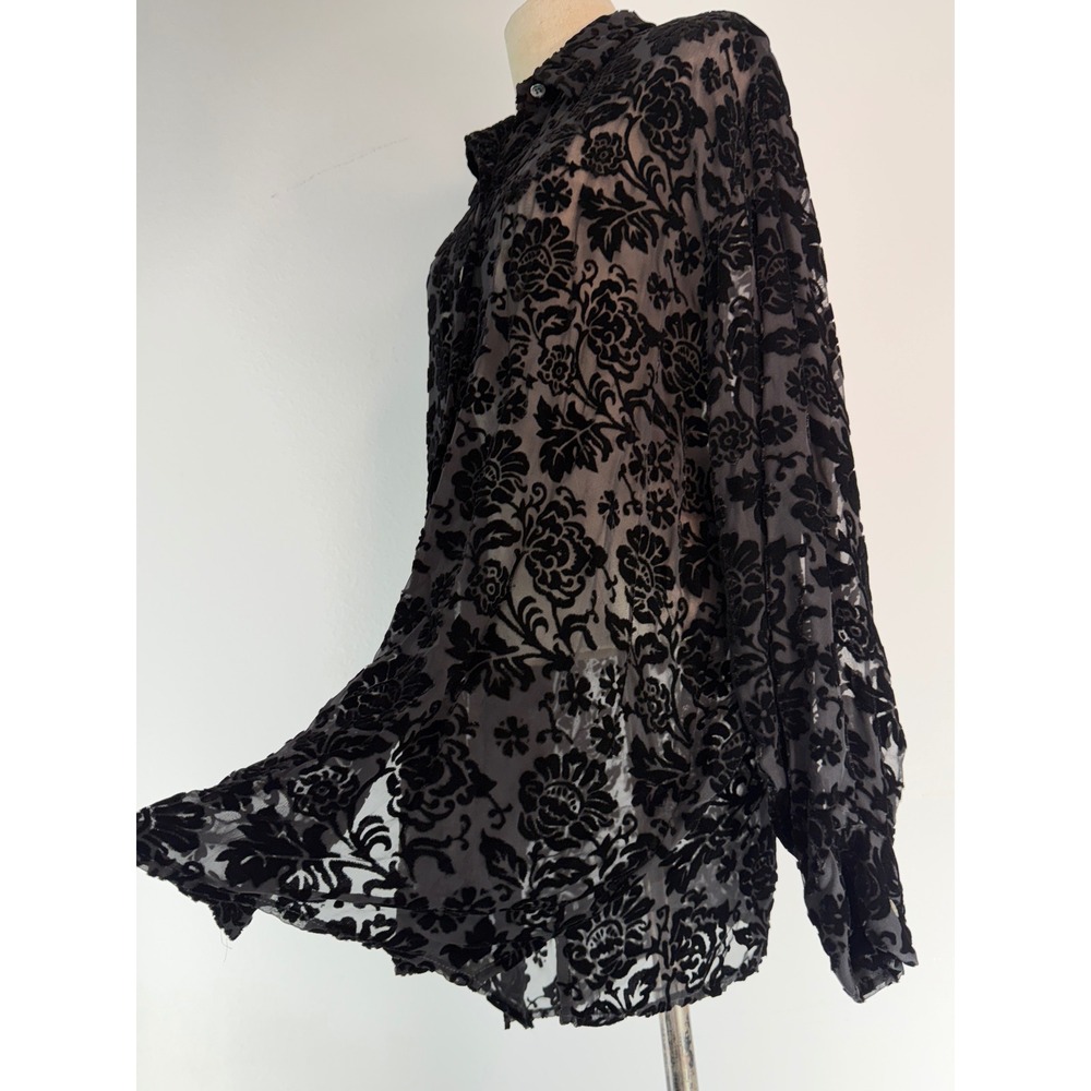 VTG 90s Ann Taylor Black Velvet Burnout Button Front Top Whimsigoth Fairy Grunge - Picture 4 of 8